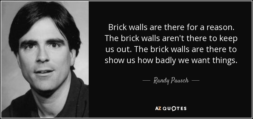 Brick walls are there for a reason. The brick walls aren't there to keep us out. The brick walls are there to show us how badly we want things. - Randy Pausch