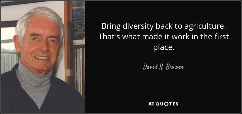 Bring diversity back to agriculture. That's what made it work in the first place. - David R. Brower