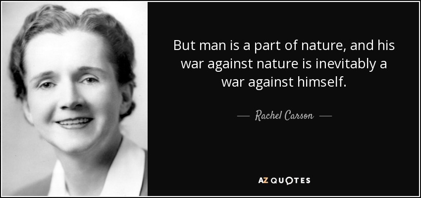 But man is a part of nature, and his war against nature is inevitably a war against himself. - Rachel Carson