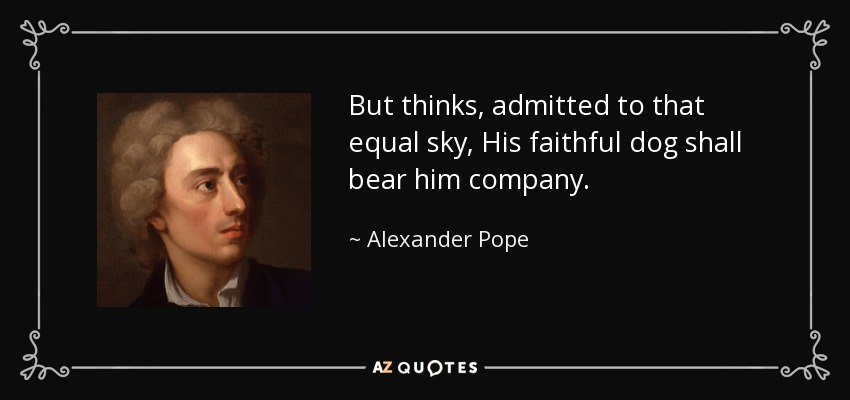 But thinks, admitted to that equal sky, His faithful dog shall bear him company. - Alexander Pope