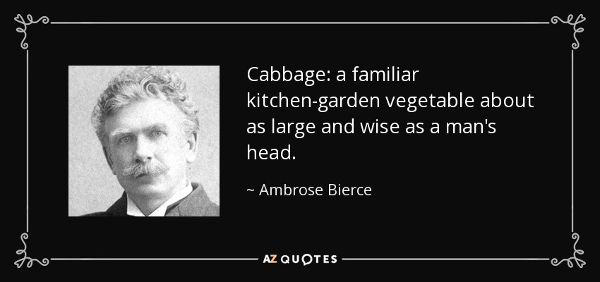 Cabbage: a familiar kitchen-garden vegetable about as large and wise as a man's head. - Ambrose Bierce