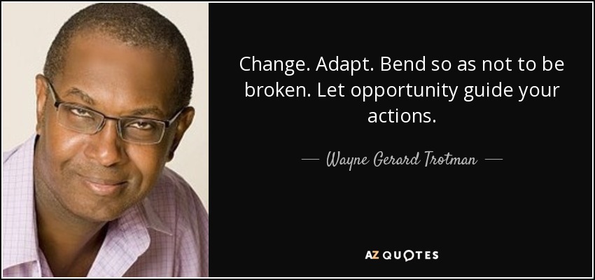 Change. Adapt. Bend so as not to be broken. Let opportunity guide your actions. - Wayne Gerard Trotman