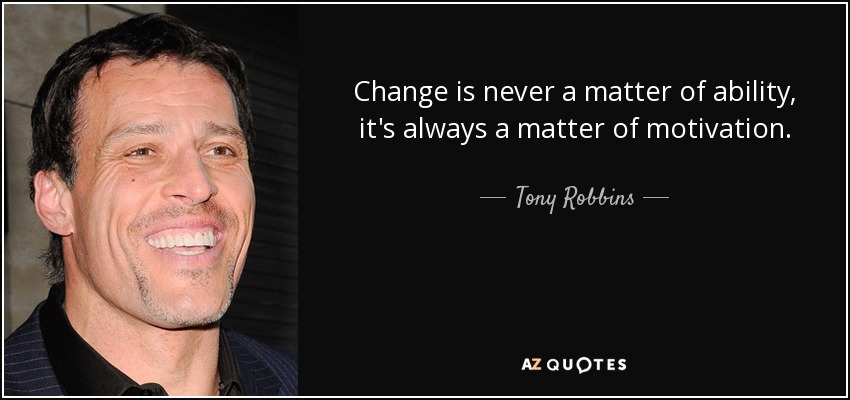 Change is never a matter of ability, it's always a matter of motivation. - Tony Robbins