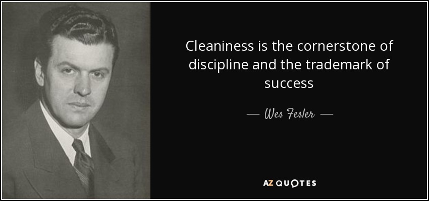 Cleaniness is the cornerstone of discipline and the trademark of success - Wes Fesler