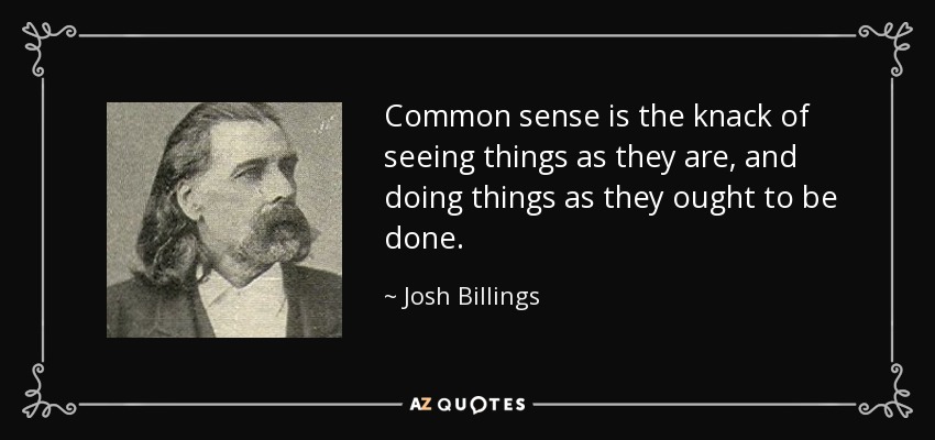 Common sense is the knack of seeing things as they are, and doing things as they ought to be done. - Josh Billings