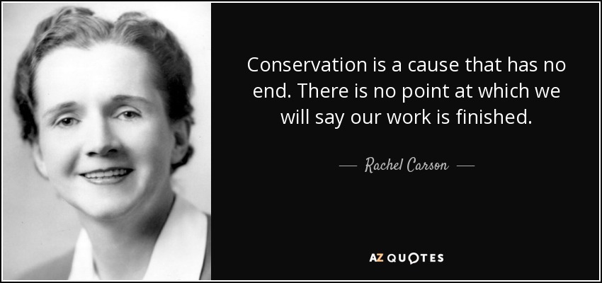 Conservation is a cause that has no end. There is no point at which we will say our work is finished. - Rachel Carson