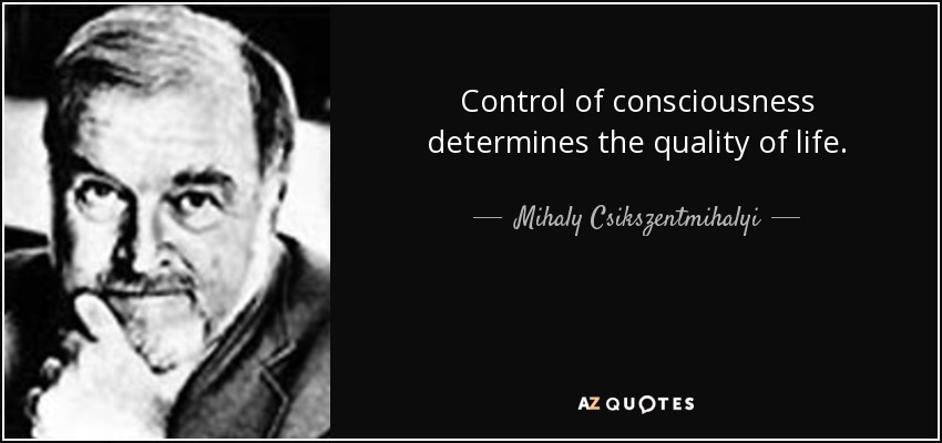 Control of consciousness determines the quality of life. - Mihaly Csikszentmihalyi