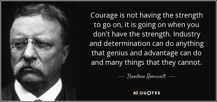 Courage is not having the strength to go on, it is going on when you don't have the strength. Industry and determination can do anything that genius and advantage can do and many things that they cannot. - Theodore Roosevelt
