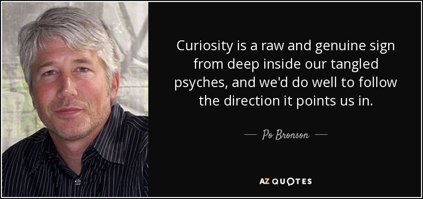Curiosity is a raw and genuine sign from deep inside our tangled psyches, and we'd do well to follow the direction it points us in. - Po Bronson