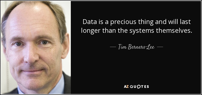 Data is a precious thing and will last longer than the systems themselves. - Tim Berners-Lee