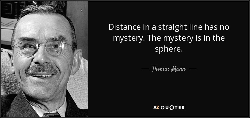 Distance in a straight line has no mystery. The mystery is in the sphere. - Thomas Mann