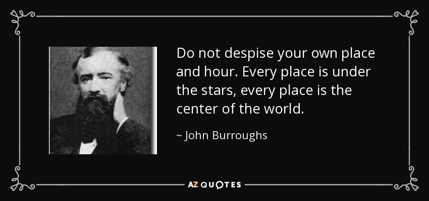 Do not despise your own place and hour. Every place is under the stars, every place is the center of the world. - John Burroughs