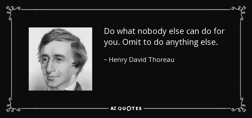 Do what nobody else can do for you. Omit to do anything else. - Henry David Thoreau