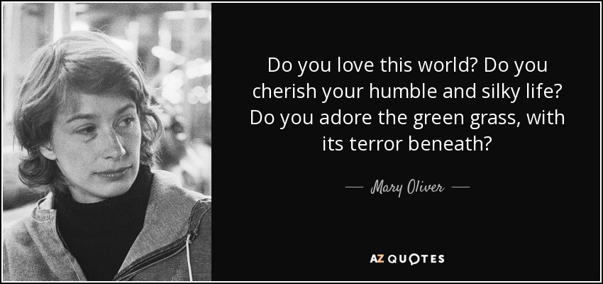 Do you love this world? Do you cherish your humble and silky life? Do you adore the green grass, with its terror beneath? - Mary Oliver