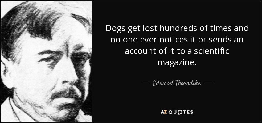 Dogs get lost hundreds of times and no one ever notices it or sends an account of it to a scientific magazine. - Edward Thorndike
