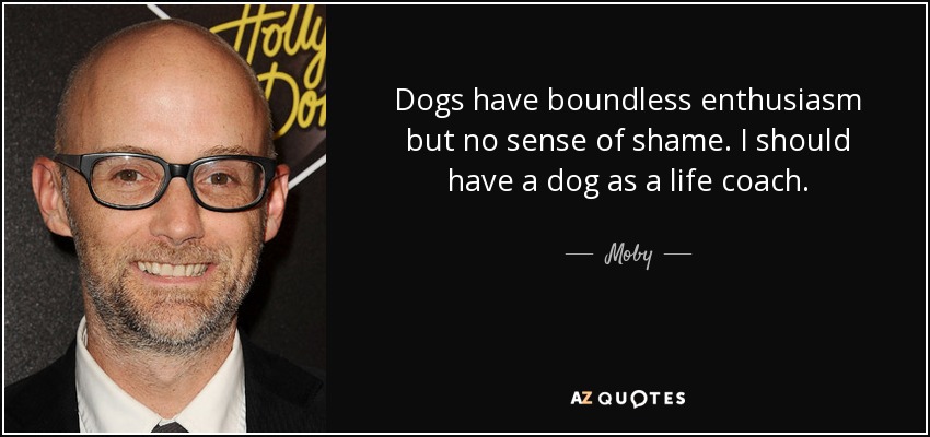 Dogs have boundless enthusiasm but no sense of shame. I should have a dog as a life coach. - Moby