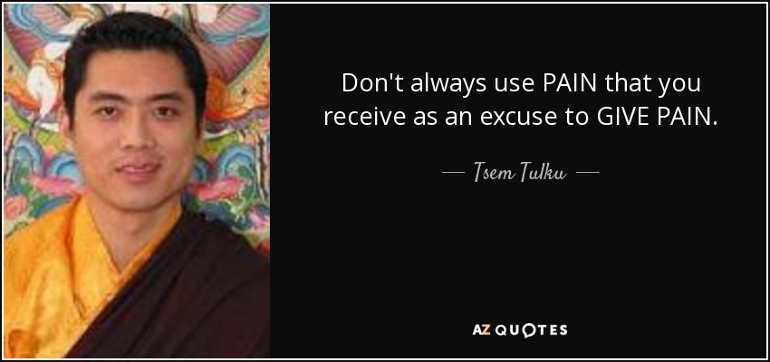 Don't always use PAIN that you receive as an excuse to GIVE PAIN. - Tsem Tulku