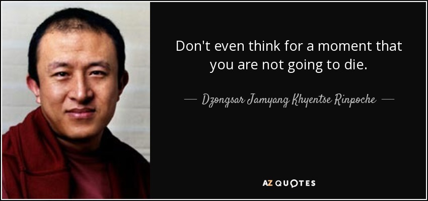 Don't even think for a moment that you are not going to die. - Dzongsar Jamyang Khyentse Rinpoche
