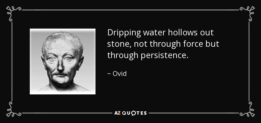 Dripping water hollows out stone, not through force but through persistence. - Ovid