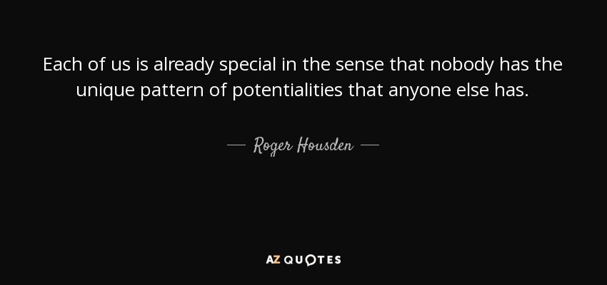 Each of us is already special in the sense that nobody has the unique pattern of potentialities that anyone else has. - Roger Housden