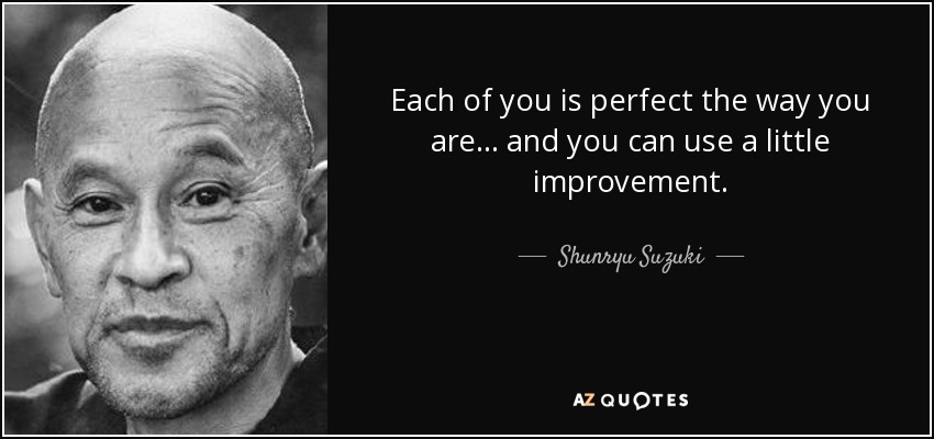 Each of you is perfect the way you are ... and you can use a little improvement. - Shunryu Suzuki