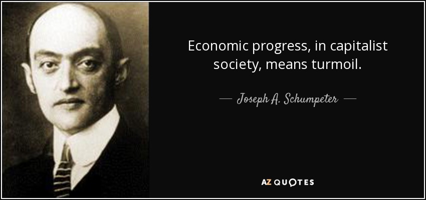 Economic progress, in capitalist society, means turmoil. - Joseph A. Schumpeter