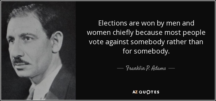 Elections are won by men and women chiefly because most people vote against somebody rather than for somebody. - Franklin P. Adams