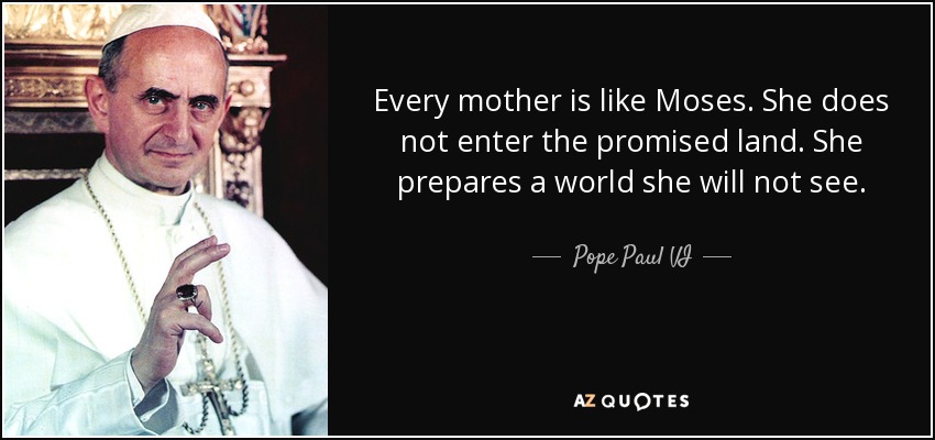 Every mother is like Moses. She does not enter the promised land. She prepares a world she will not see. - Pope Paul VI