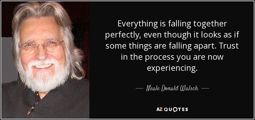 Everything is falling together perfectly, even though it looks as if some things are falling apart. Trust in the process you are now experiencing. - Neale Donald Walsch