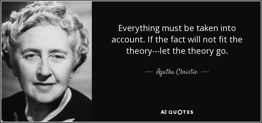 Everything must be taken into account. If the fact will not fit the theory---let the theory go. - Agatha Christie