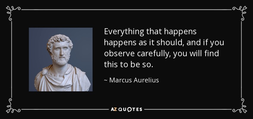 Everything that happens happens as it should, and if you observe carefully, you will find this to be so. - Marcus Aurelius
