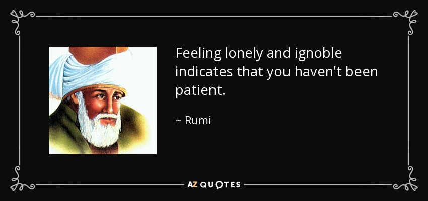 Feeling lonely and ignoble indicates that you haven't been patient. - Rumi