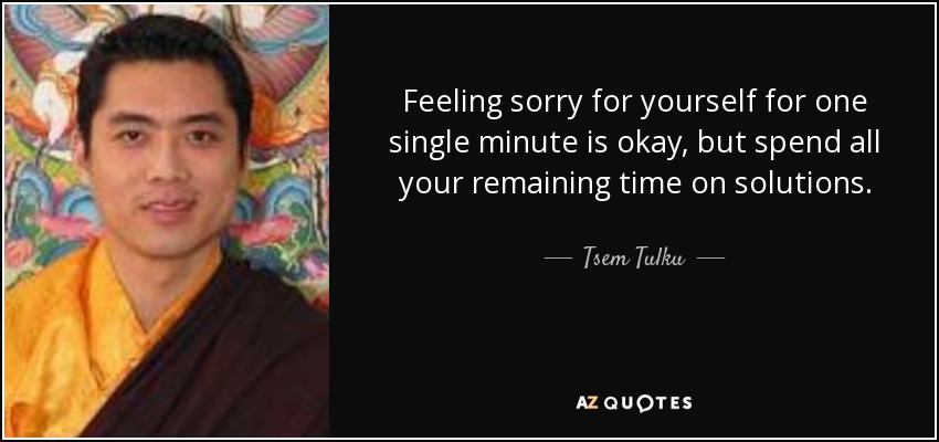 Feeling sorry for yourself for one single minute is okay, but spend all your remaining time on solutions. - Tsem Tulku