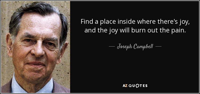 Find a place inside where there's joy, and the joy will burn out the pain. - Joseph Campbell