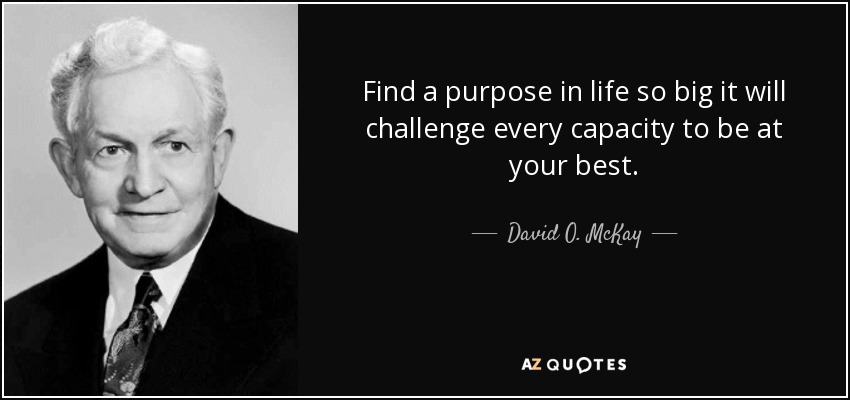Find a purpose in life so big it will challenge every capacity to be at your best. - David O. McKay