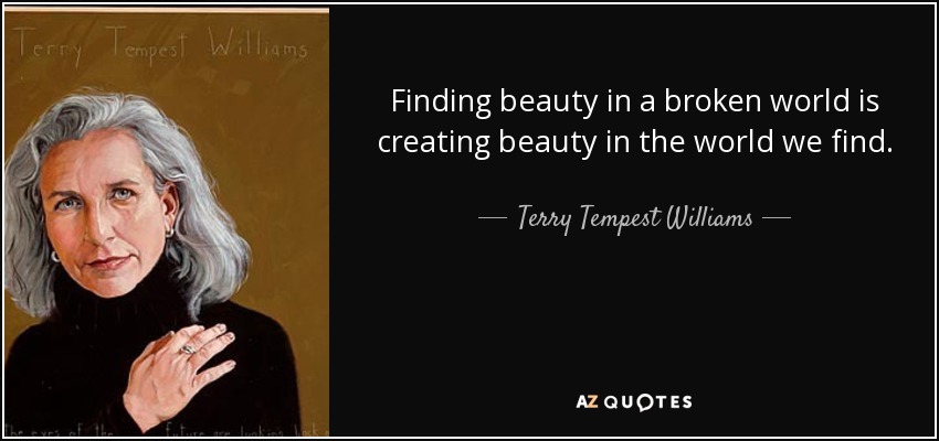 Finding beauty in a broken world is creating beauty in the world we find. - Terry Tempest Williams