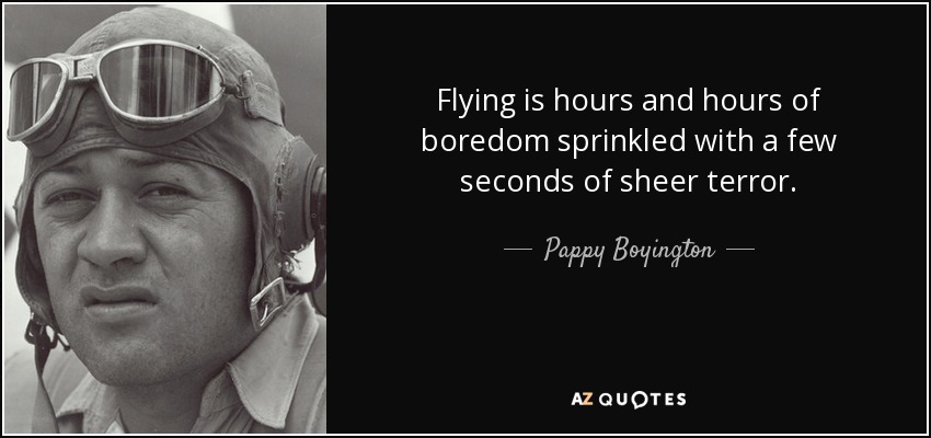 Flying is hours and hours of boredom sprinkled with a few seconds of sheer terror. - Pappy Boyington