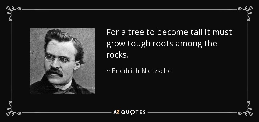 For a tree to become tall it must grow tough roots among the rocks. - Friedrich Nietzsche