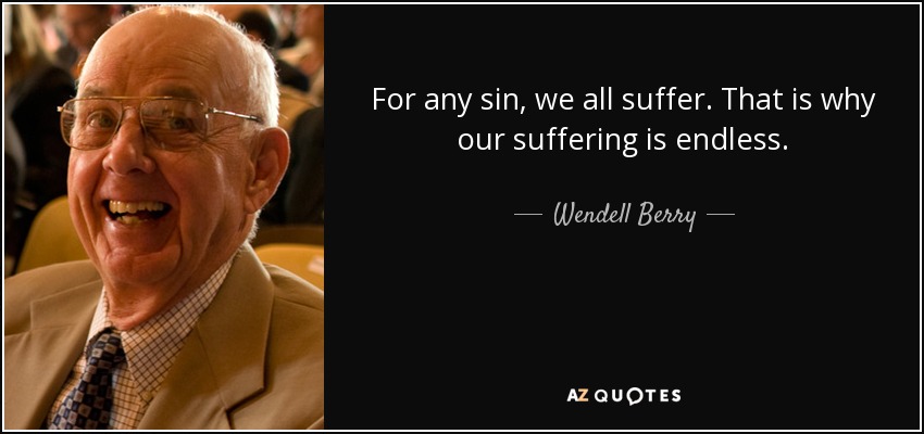 For any sin, we all suffer. That is why our suffering is endless. - Wendell Berry