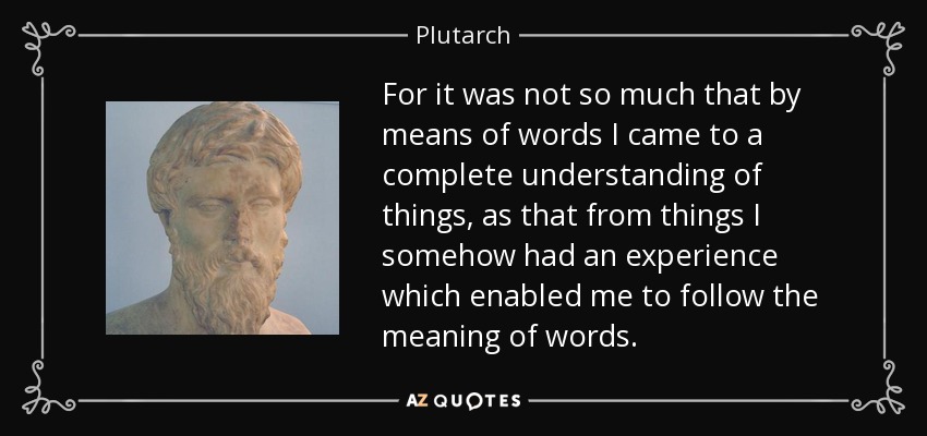 For it was not so much that by means of words I came to a complete understanding of things, as that from things I somehow had an experience which enabled me to follow the meaning of words. - Plutarch