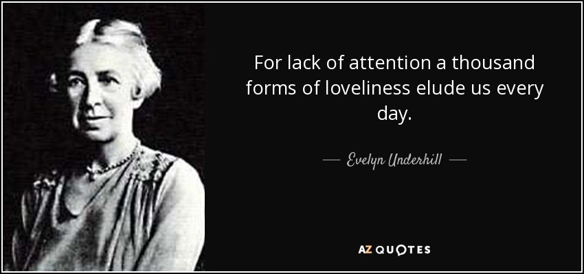 For lack of attention a thousand forms of loveliness elude us every day. - Evelyn Underhill