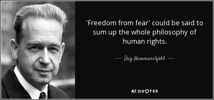 'Freedom from fear' could be said to sum up the whole philosophy of human rights. - Dag Hammarskjold