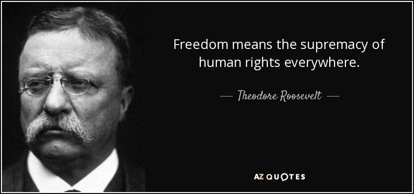 Freedom means the supremacy of human rights everywhere. - Theodore Roosevelt