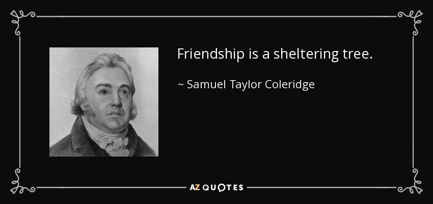 Friendship is a sheltering tree. - Samuel Taylor Coleridge