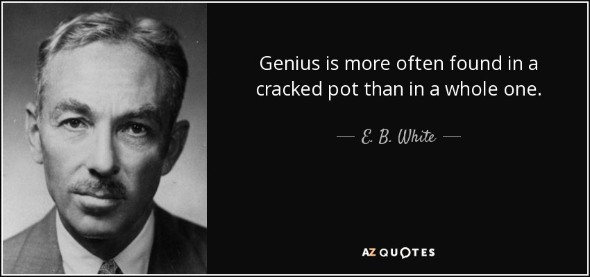 Genius is more often found in a cracked pot than in a whole one. - E. B. White