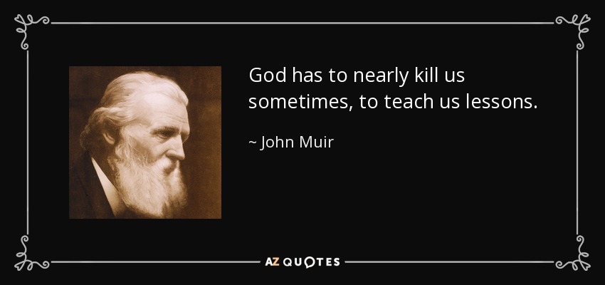 God has to nearly kill us sometimes, to teach us lessons. - John Muir