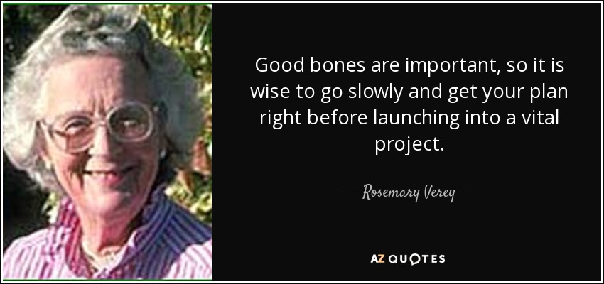 Good bones are important, so it is wise to go slowly and get your plan right before launching into a vital project. - Rosemary Verey