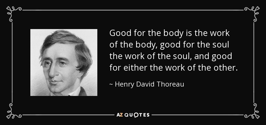 Good for the body is the work of the body, good for the soul the work of the soul, and good for either the work of the other. - Henry David Thoreau