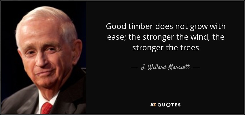 Good timber does not grow with ease; the stronger the wind, the stronger the trees - J. Willard Marriott