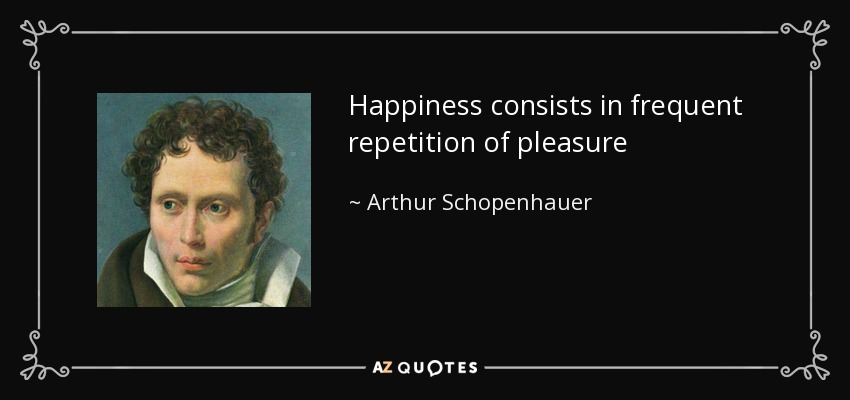 Happiness consists in frequent repetition of pleasure - Arthur Schopenhauer